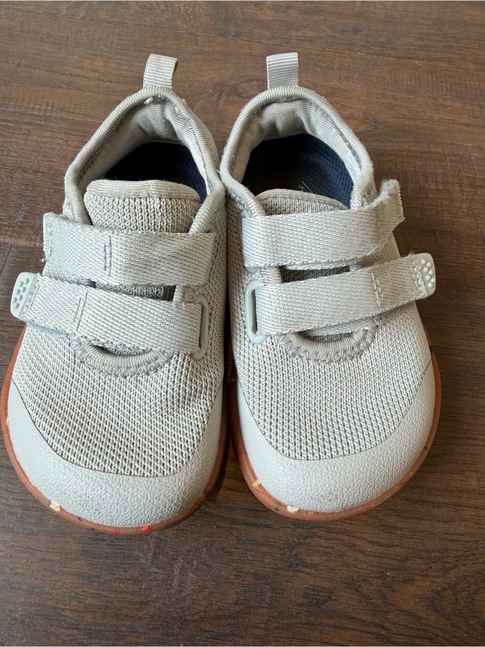 Kids Neutral Gray Wide Toe Box Velcro Strap Sneakers